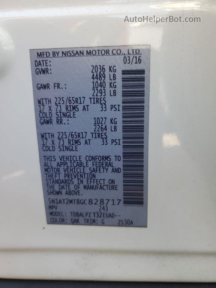 2016 Nissan Rogue S White vin: 5N1AT2MT8GC828717