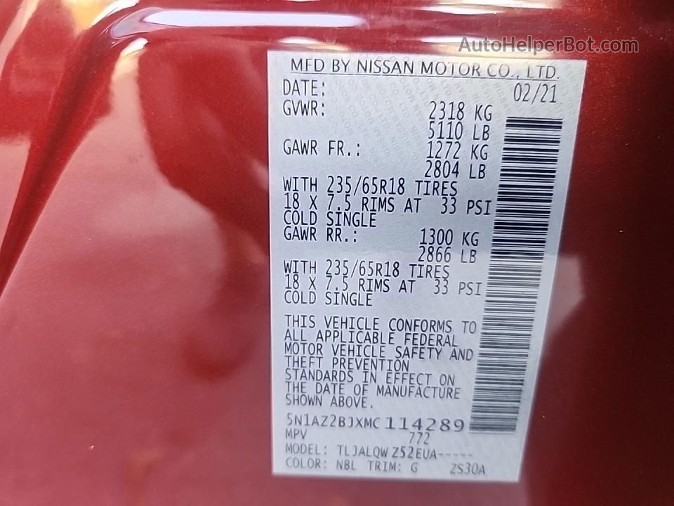 2021 Nissan Murano Sv Red vin: 5N1AZ2BJXMC114289
