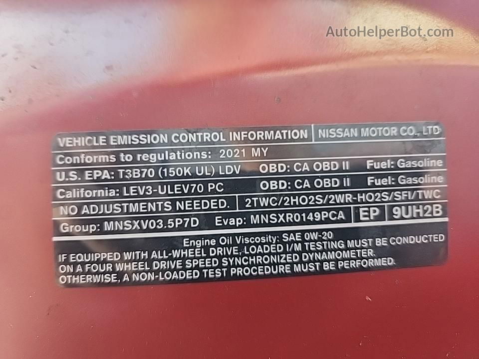 2021 Nissan Murano Sv Red vin: 5N1AZ2BJXMC114289