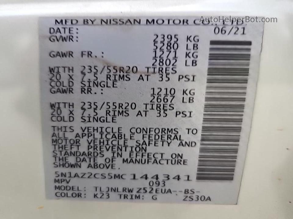 2021 Nissan Murano Sl Silver vin: 5N1AZ2CS5MC144341