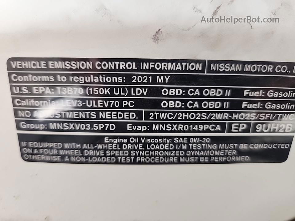 2021 Nissan Murano Sl White vin: 5N1AZ2CS6MC134269