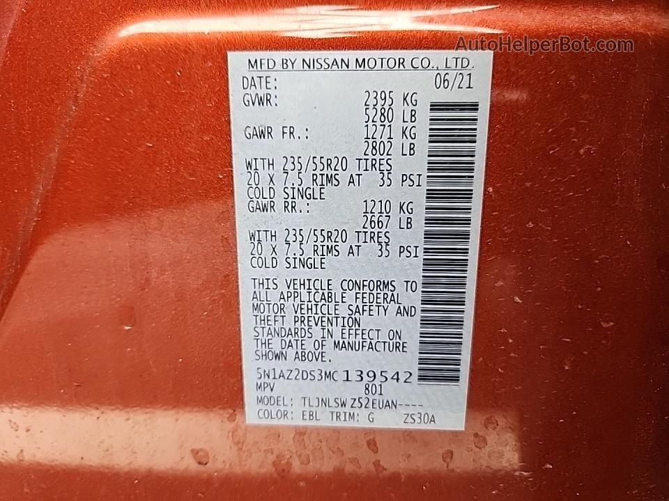 2021 Nissan Murano Platinum Orange vin: 5N1AZ2DS3MC139542