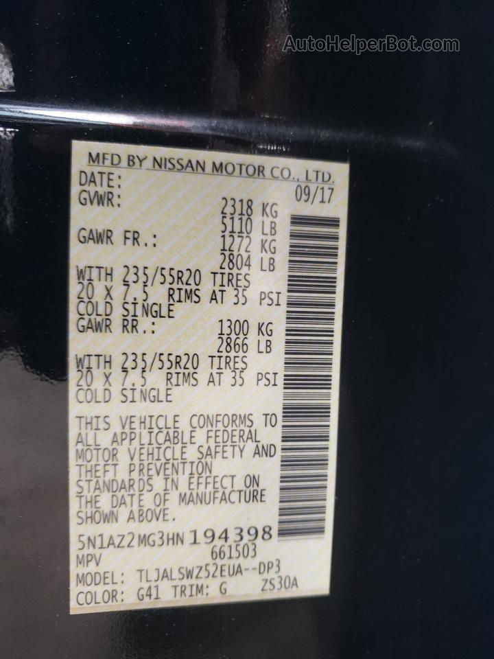 2017 Nissan Murano S Черный vin: 5N1AZ2MG3HN194398