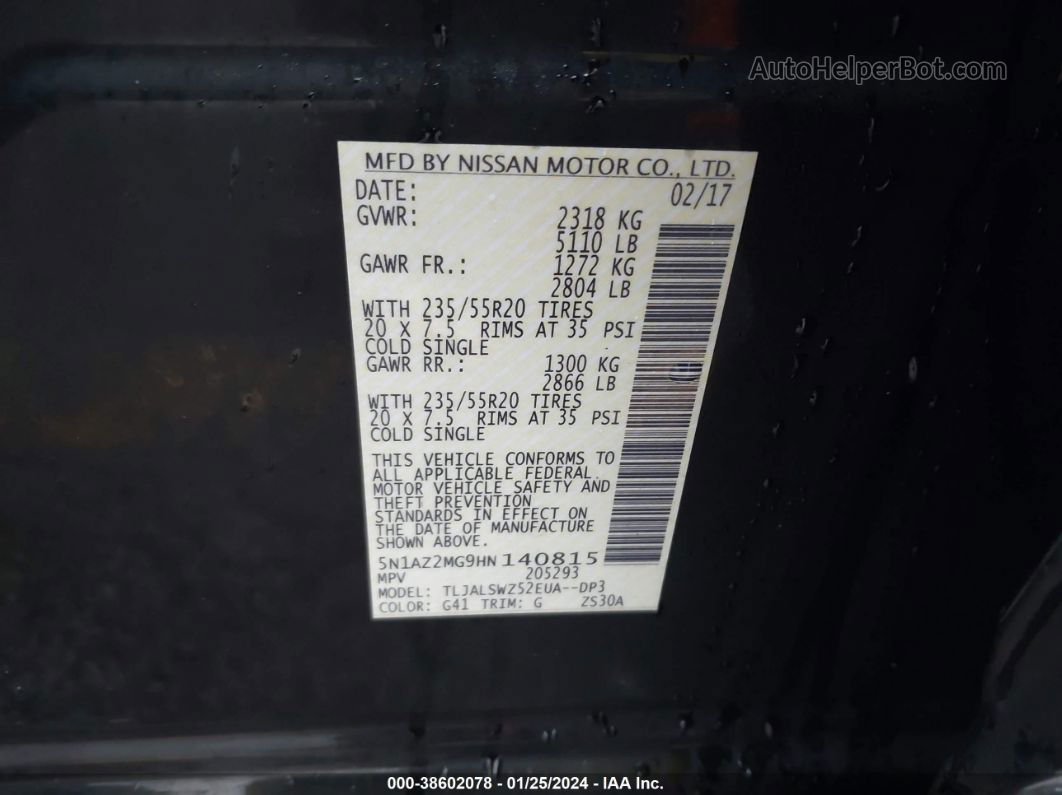 2017 Nissan Murano Platinum Black vin: 5N1AZ2MG9HN140815