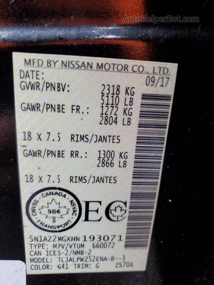 2017 Nissan Murano S Black vin: 5N1AZ2MGXHN193071