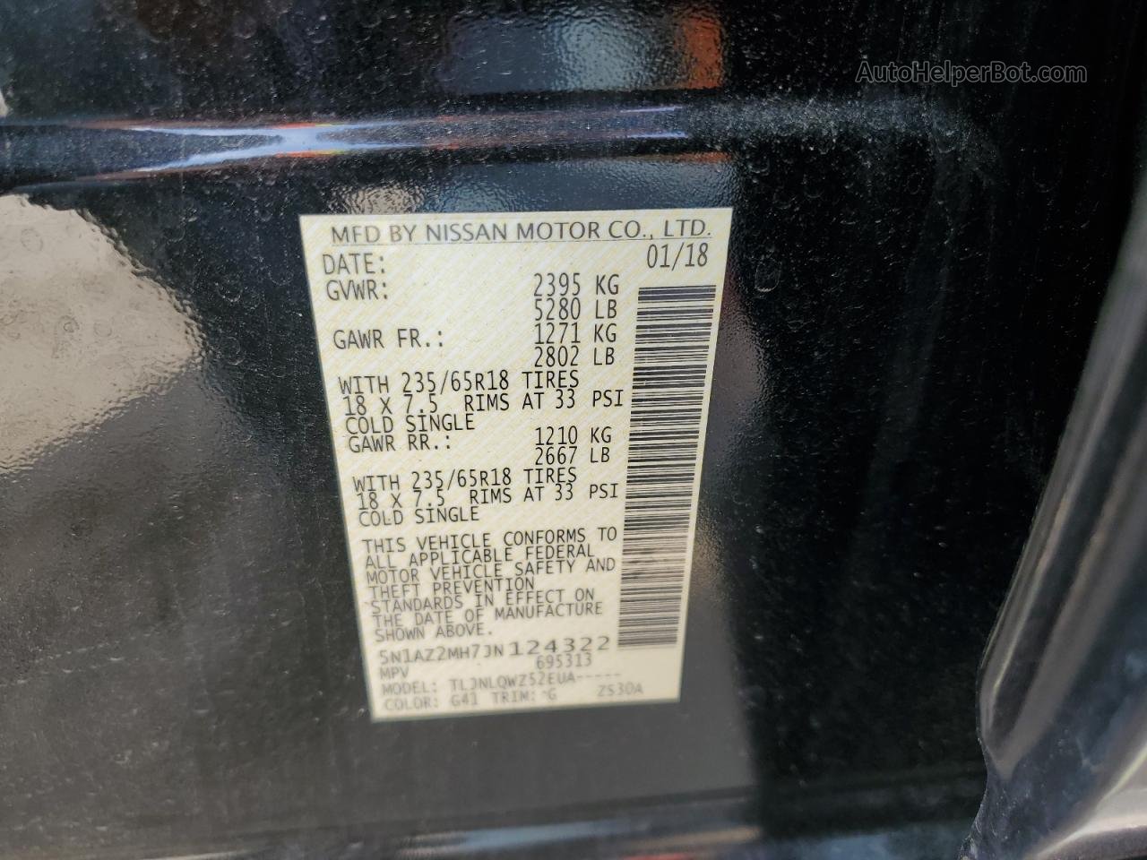 2018 Nissan Murano S Black vin: 5N1AZ2MH7JN124322