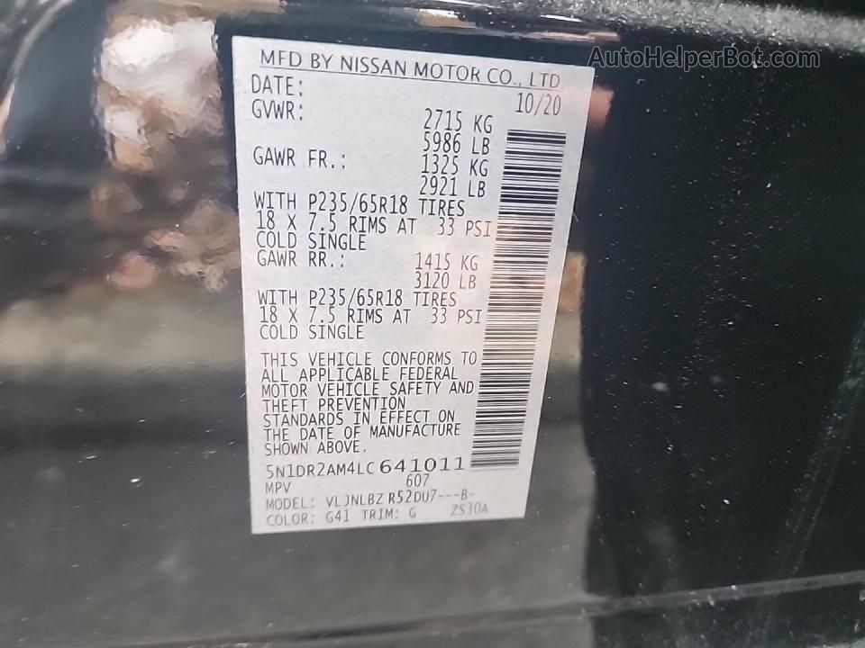 2020 Nissan Pathfinder S Black vin: 5N1DR2AM4LC641011