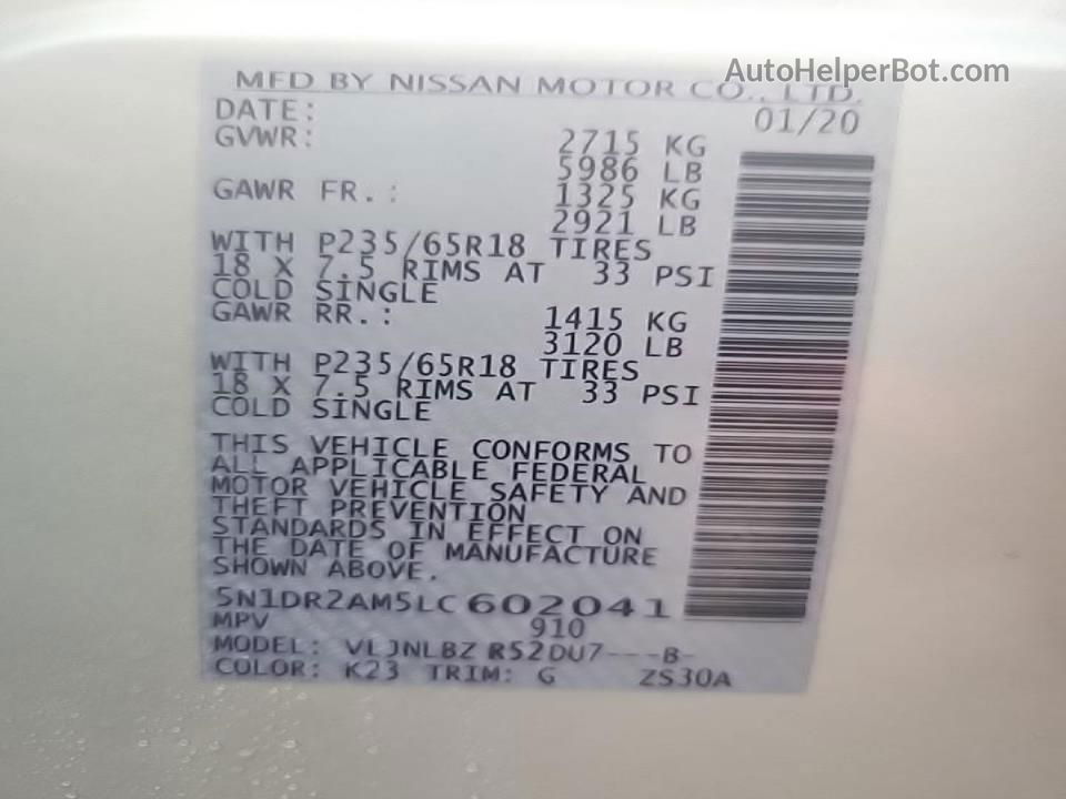 2020 Nissan Pathfinder S Silver vin: 5N1DR2AM5LC602041