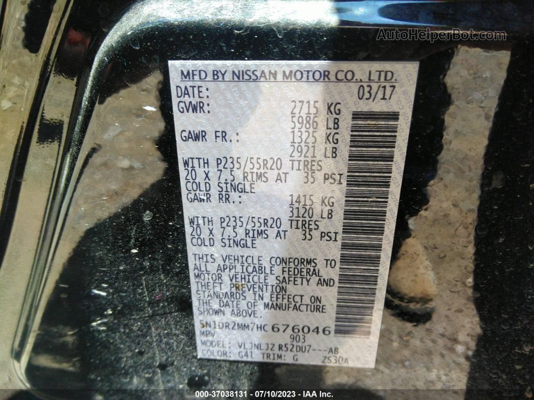 2017 Nissan Pathfinder Platinum Black vin: 5N1DR2MM7HC676046