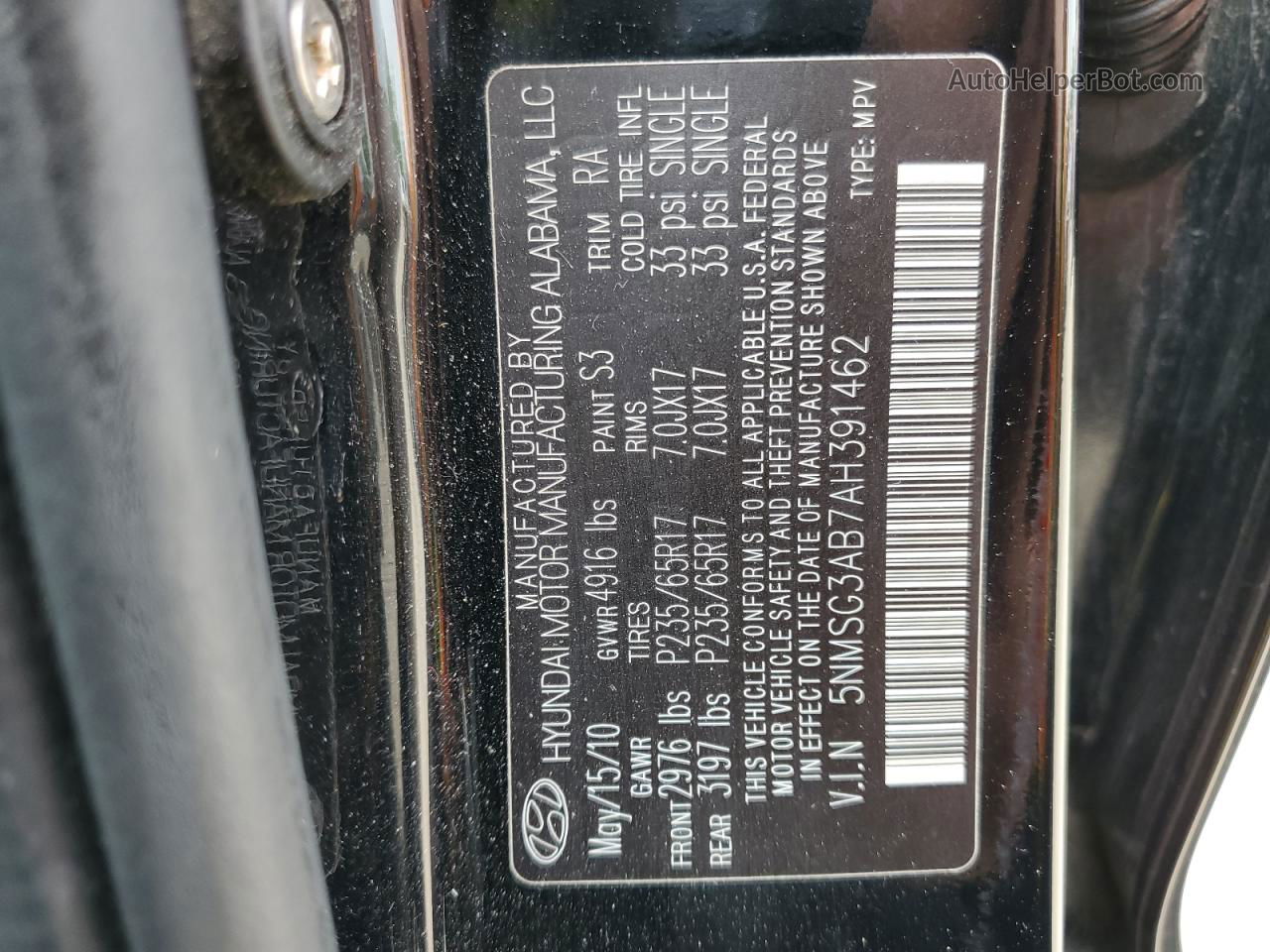 2010 Hyundai Santa Fe Gls Black vin: 5NMSG3AB7AH391462