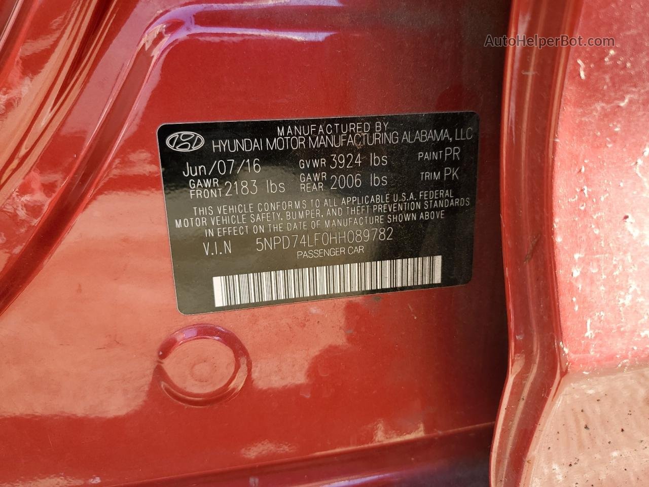 2017 Hyundai Elantra Se Red vin: 5NPD74LF0HH089782