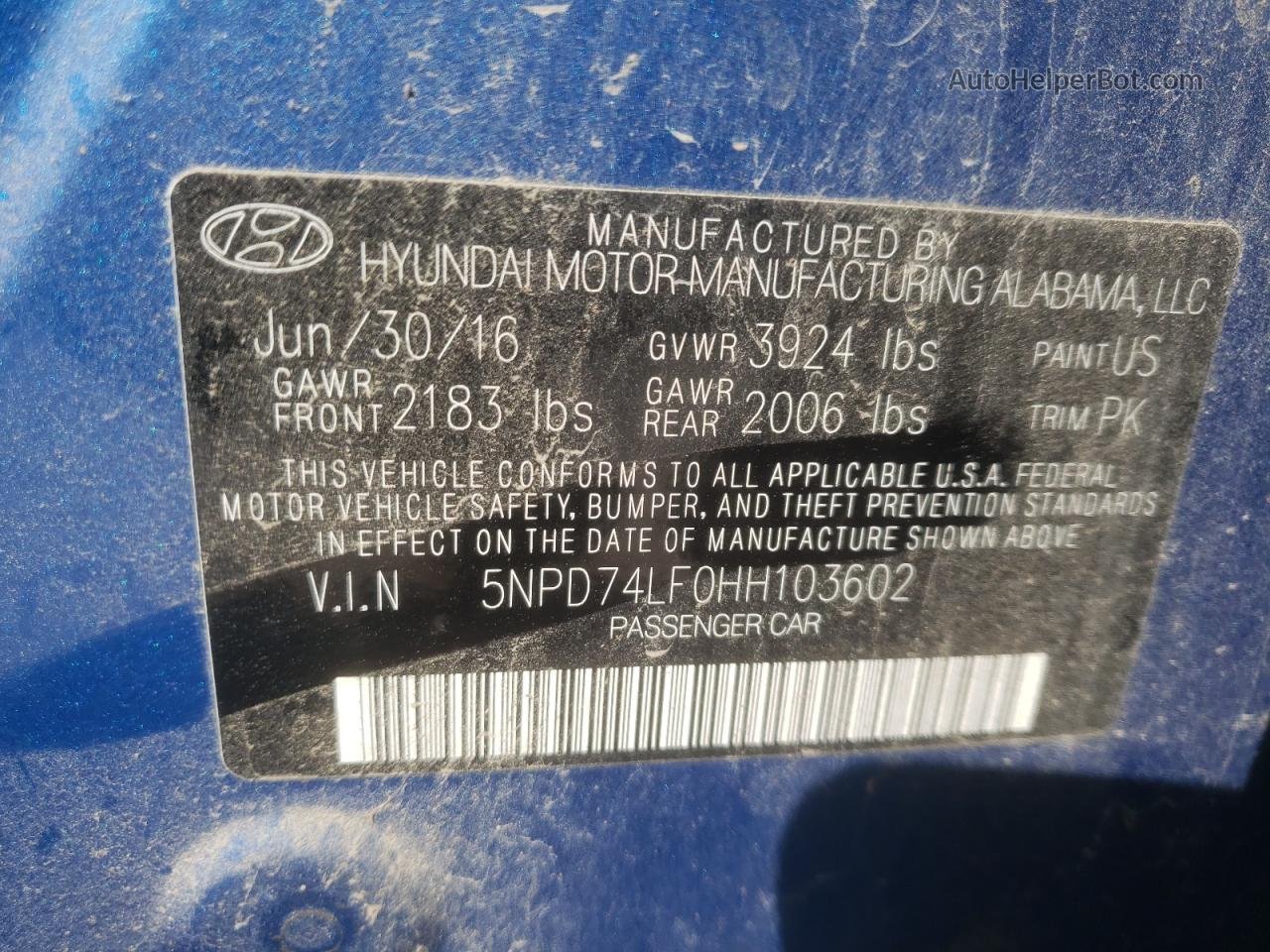 2017 Hyundai Elantra Se Синий vin: 5NPD74LF0HH103602