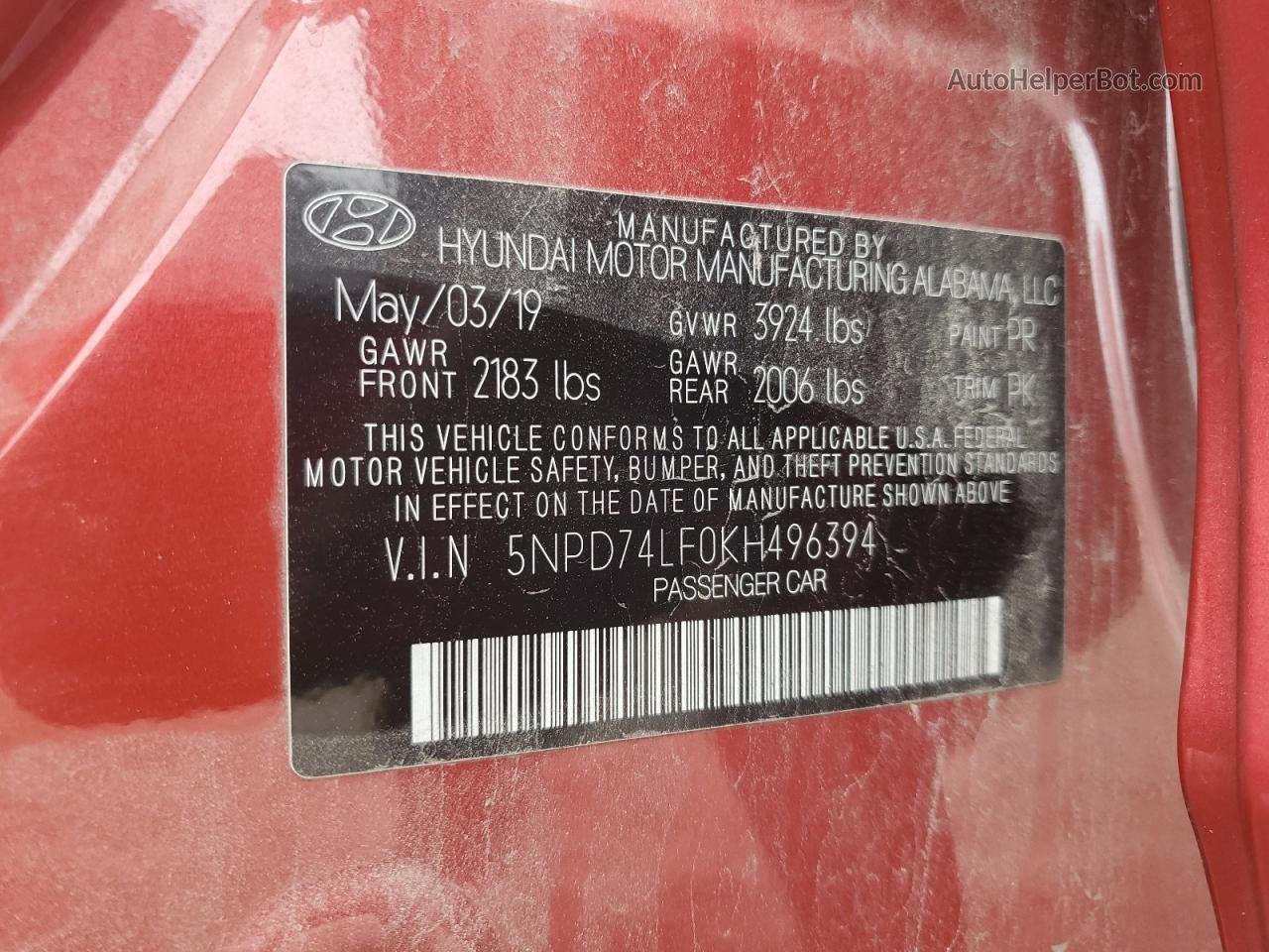 2019 Hyundai Elantra Se Красный vin: 5NPD74LF0KH496394