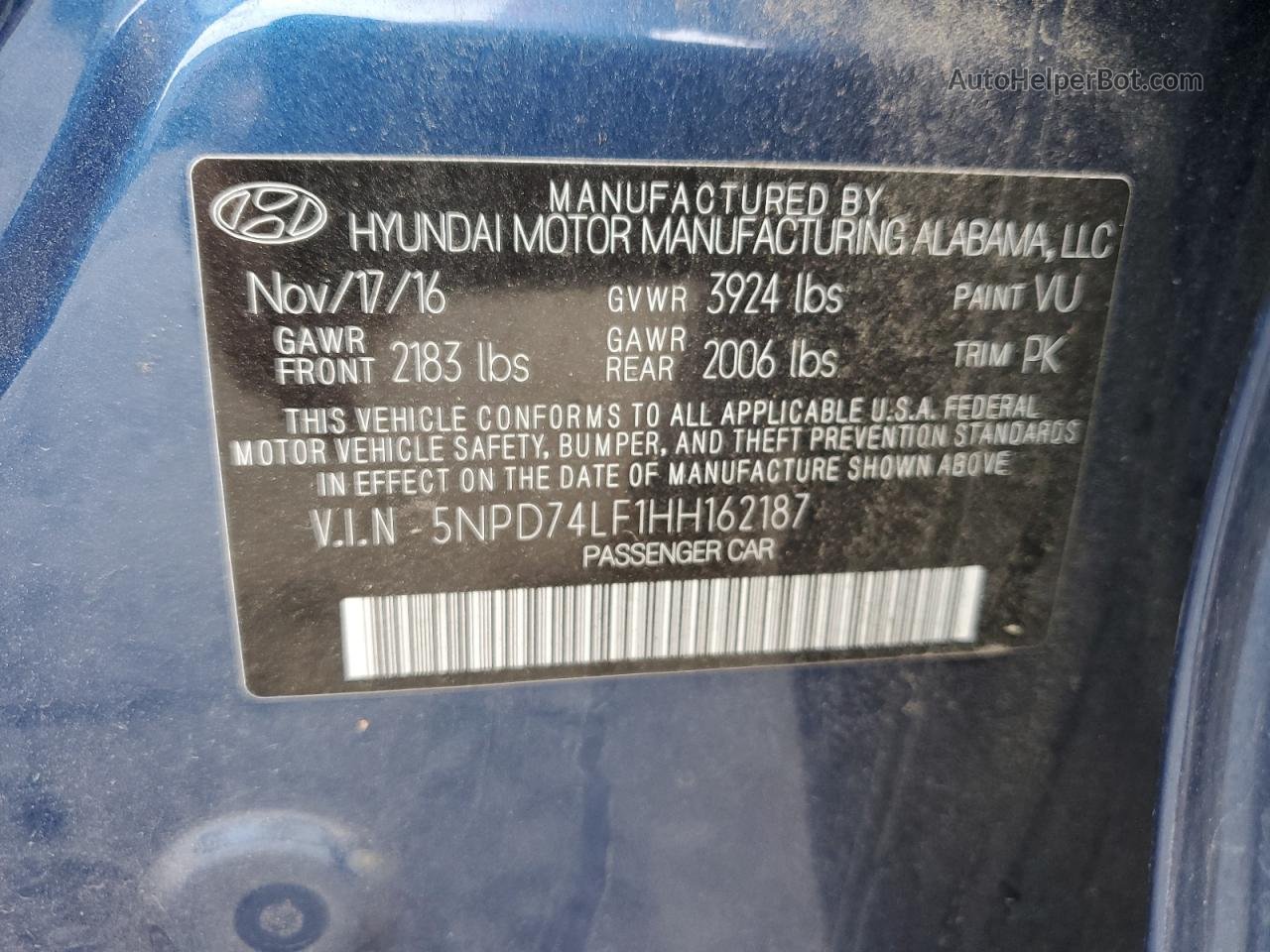 2017 Hyundai Elantra Se Синий vin: 5NPD74LF1HH162187