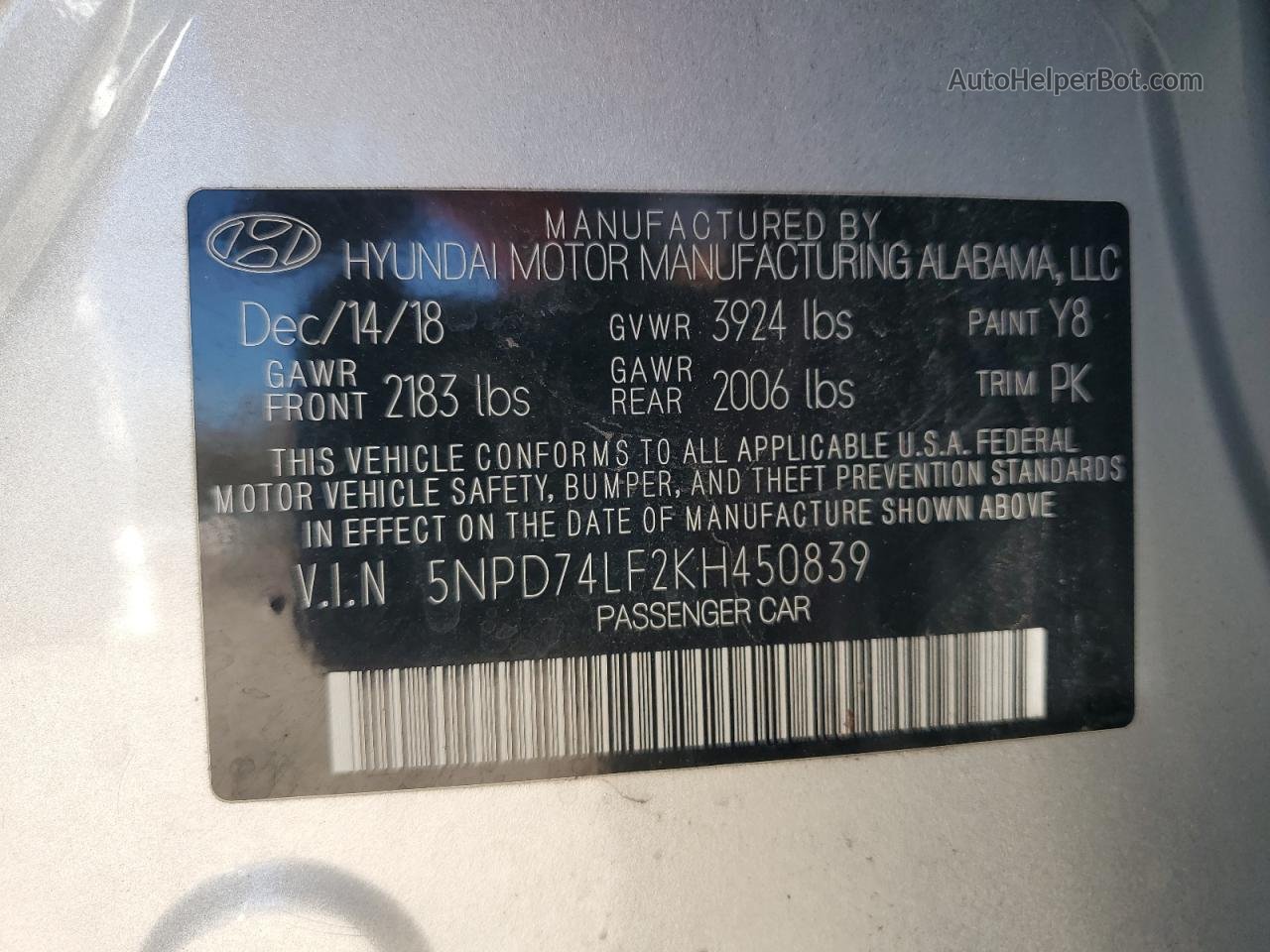2019 Hyundai Elantra Se Silver vin: 5NPD74LF2KH450839