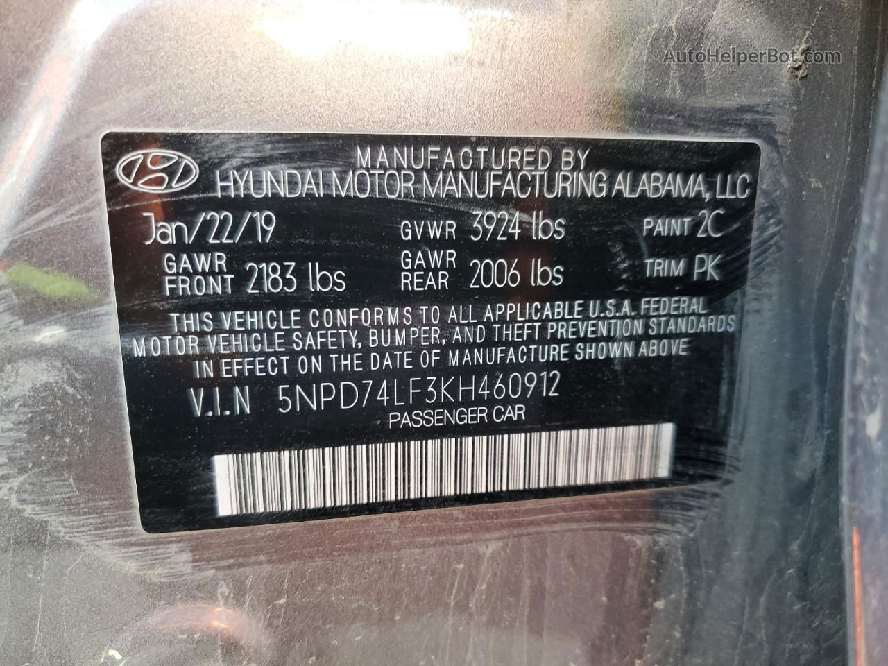 2019 Hyundai Elantra Se Gray vin: 5NPD74LF3KH460912
