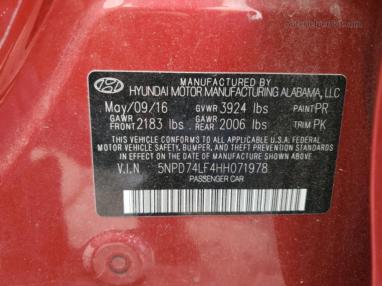 2017 Hyundai Elantra Se Red vin: 5NPD74LF4HH071978