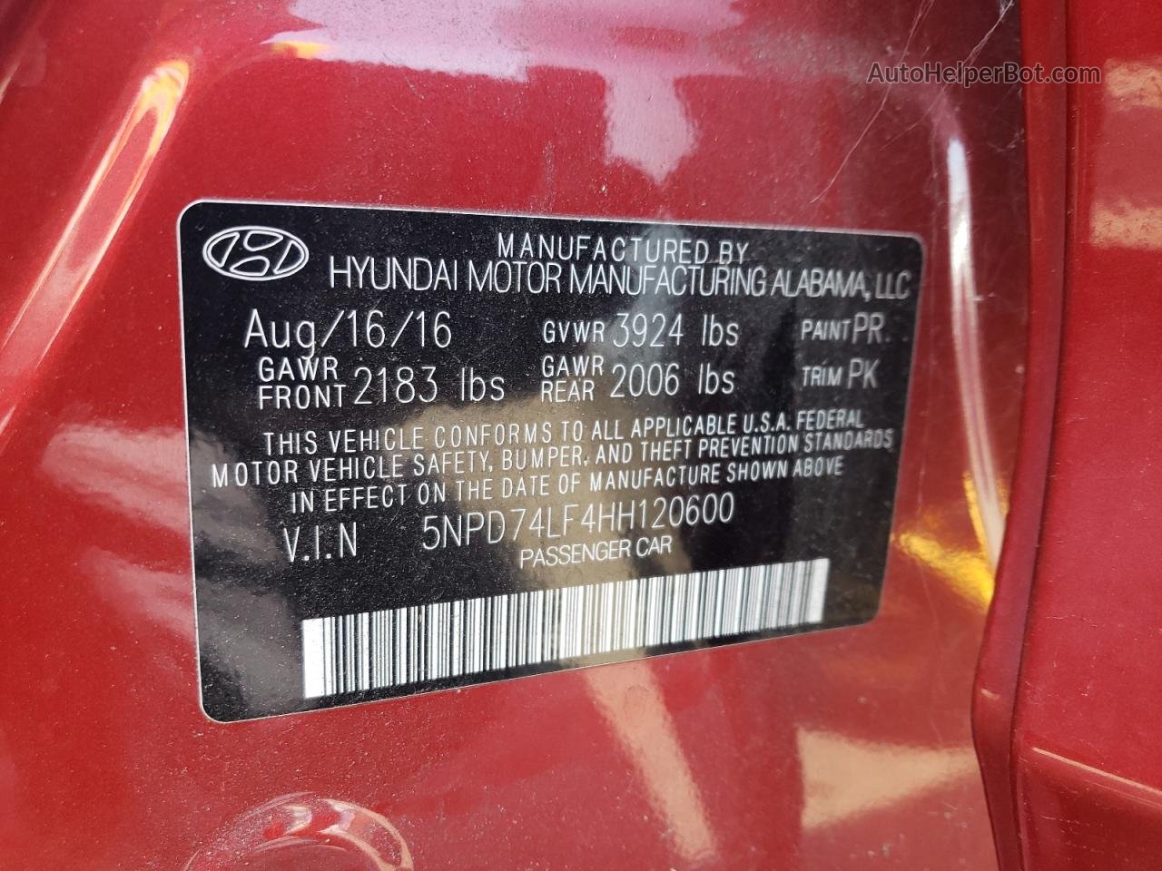 2017 Hyundai Elantra Se Red vin: 5NPD74LF4HH120600