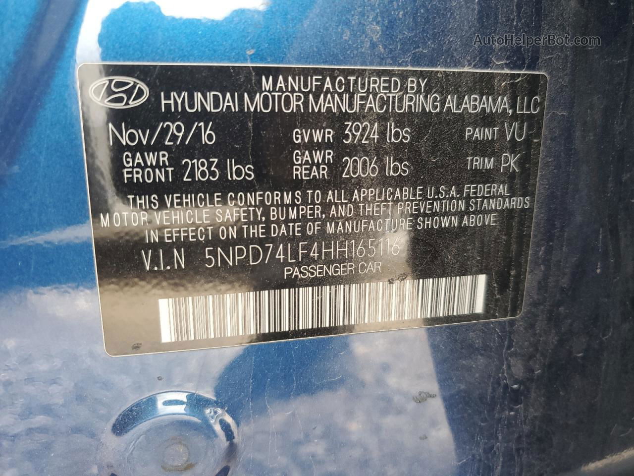 2017 Hyundai Elantra Se Blue vin: 5NPD74LF4HH165116
