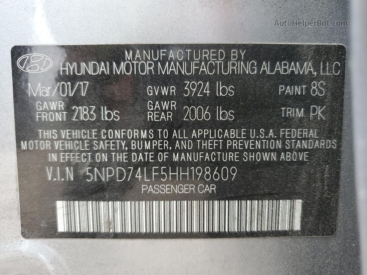 2017 Hyundai Elantra Se Silver vin: 5NPD74LF5HH198609