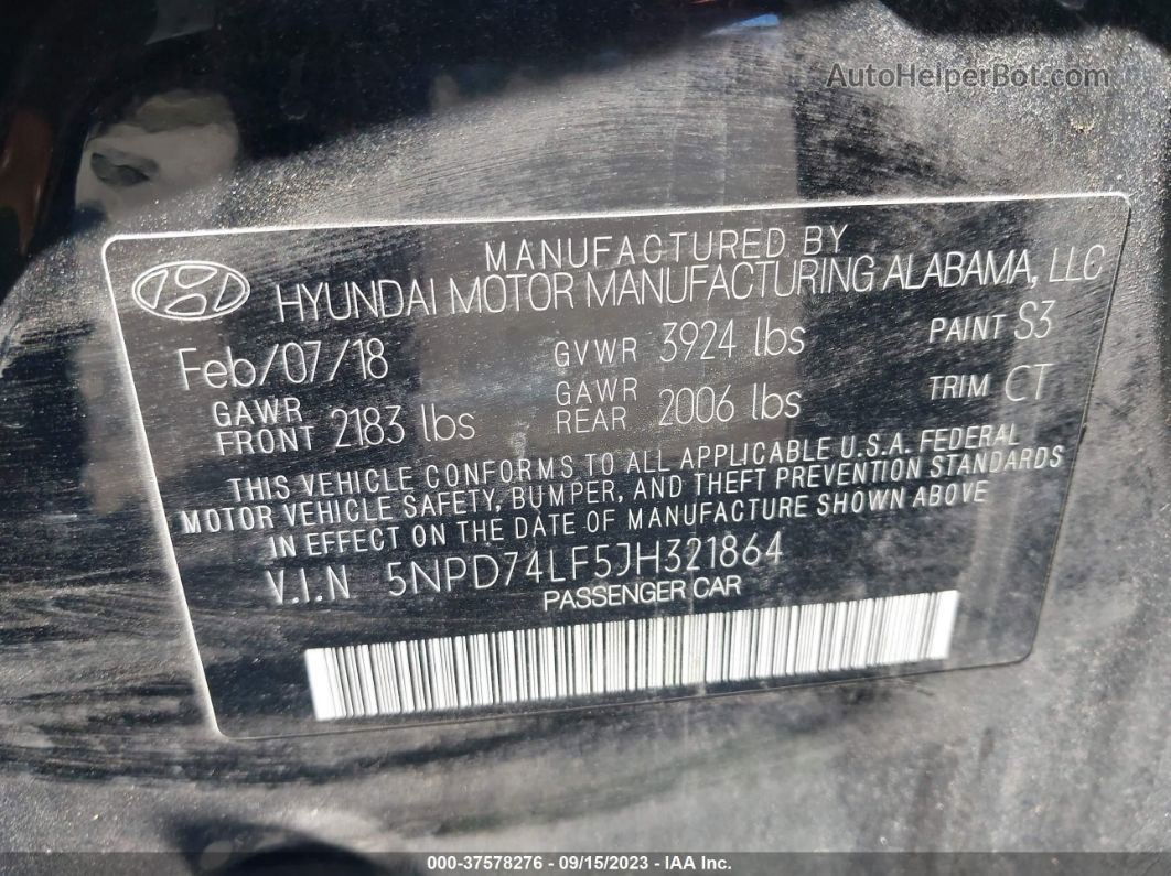 2018 Hyundai Elantra Se Black vin: 5NPD74LF5JH321864