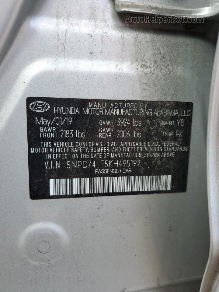 2019 Hyundai Elantra Se Silver vin: 5NPD74LF5KH495192