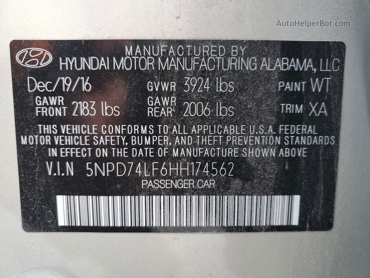 2017 Hyundai Elantra Se Gray vin: 5NPD74LF6HH174562