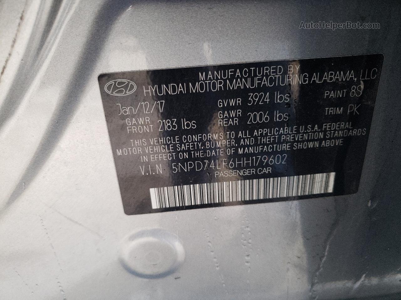 2017 Hyundai Elantra Se Silver vin: 5NPD74LF6HH179602