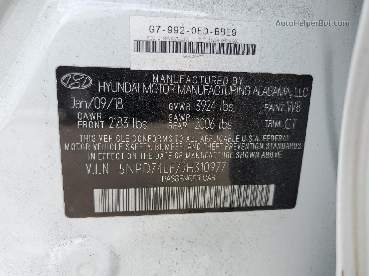 2018 Hyundai Elantra Se Белый vin: 5NPD74LF7JH310977