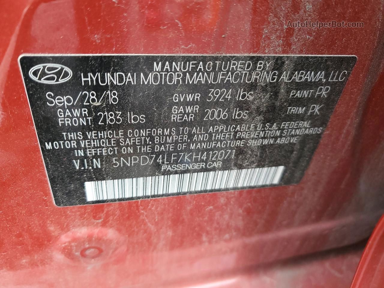 2019 Hyundai Elantra Se Red vin: 5NPD74LF7KH412071