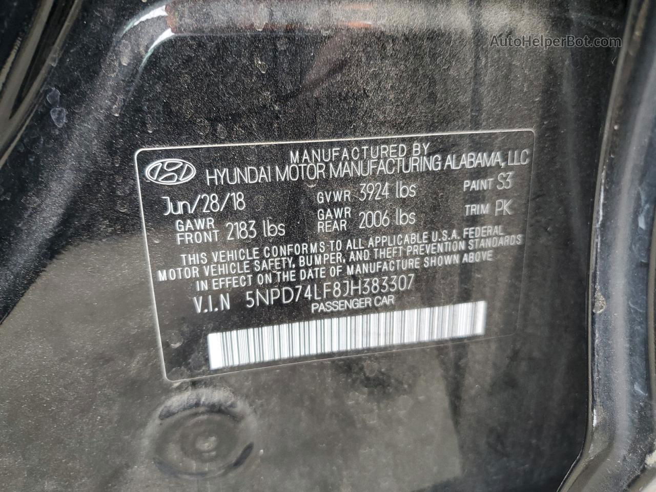 2018 Hyundai Elantra Se Black vin: 5NPD74LF8JH383307