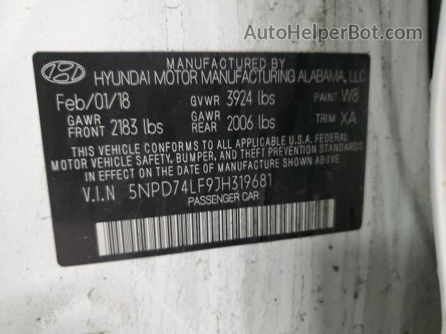 2018 Hyundai Elantra Se White vin: 5NPD74LF9JH319681
