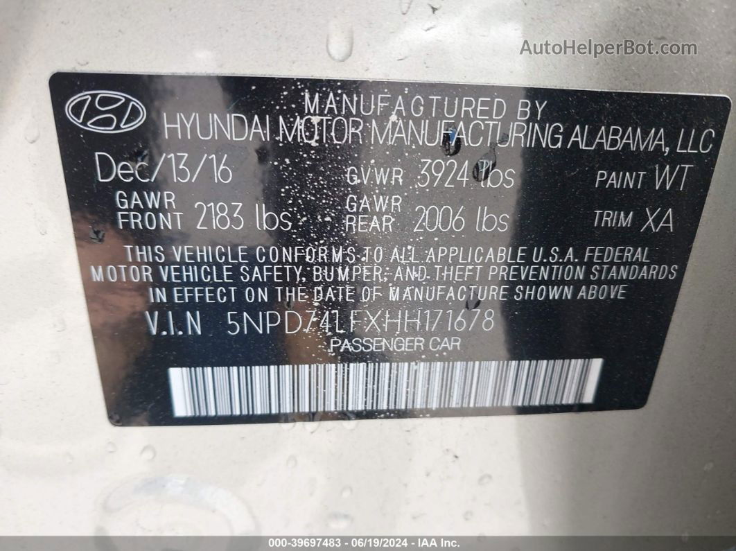 2017 Hyundai Elantra Se Золотой vin: 5NPD74LFXHH171678