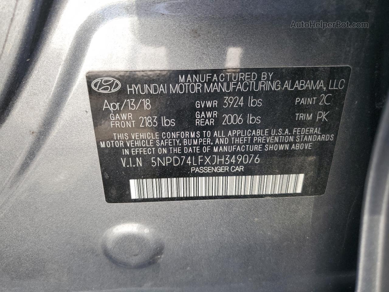 2018 Hyundai Elantra Se Gray vin: 5NPD74LFXJH349076