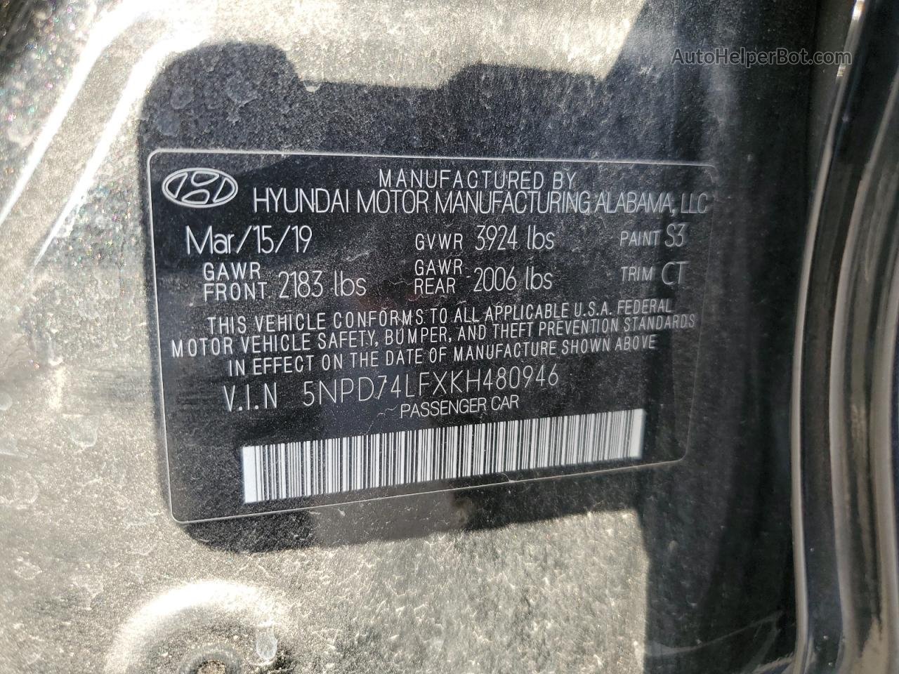 2019 Hyundai Elantra Se Black vin: 5NPD74LFXKH480946