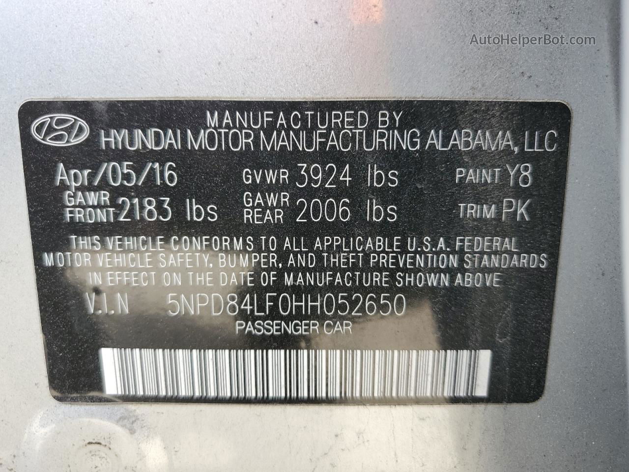2017 Hyundai Elantra Se Silver vin: 5NPD84LF0HH052650