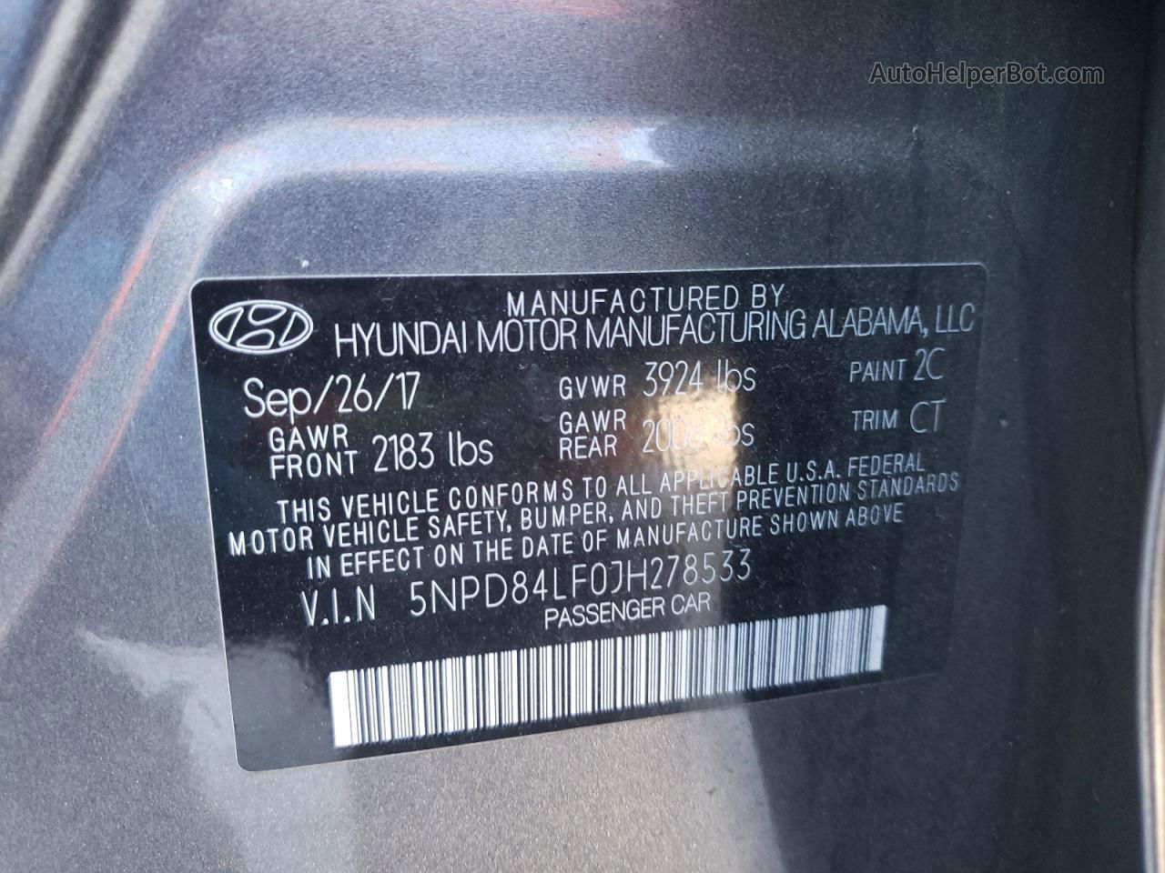 2018 Hyundai Elantra Sel Серый vin: 5NPD84LF0JH278533