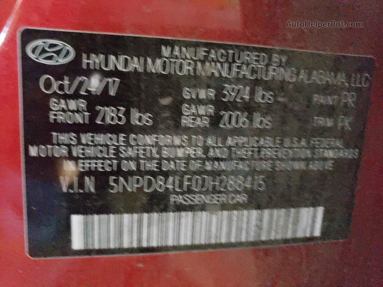 2018 Hyundai Elantra Sel Red vin: 5NPD84LF0JH288415