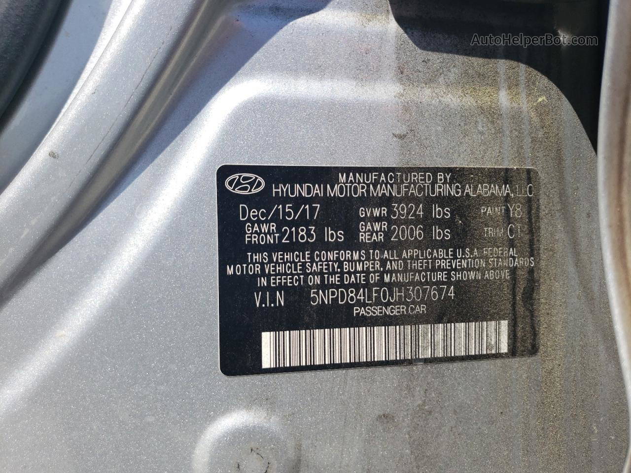 2018 Hyundai Elantra Sel Silver vin: 5NPD84LF0JH307674
