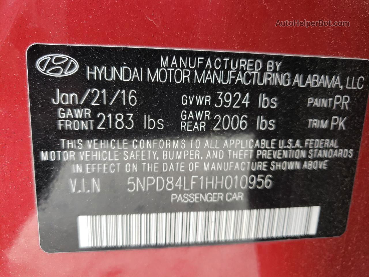 2017 Hyundai Elantra Se Red vin: 5NPD84LF1HH010956