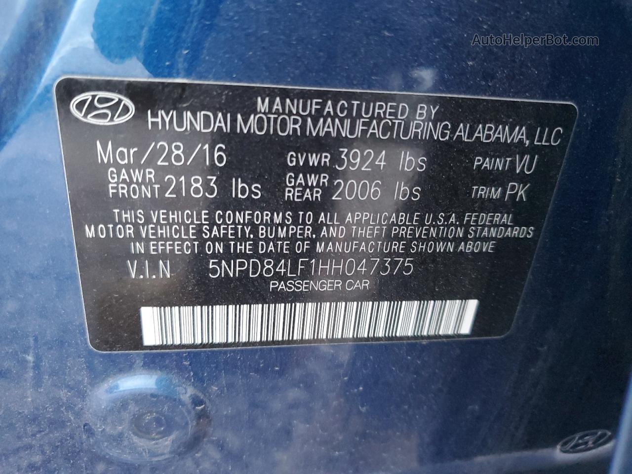 2017 Hyundai Elantra Se Blue vin: 5NPD84LF1HH047375