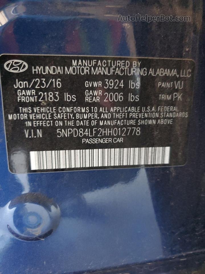 2017 Hyundai Elantra Se Blue vin: 5NPD84LF2HH012778