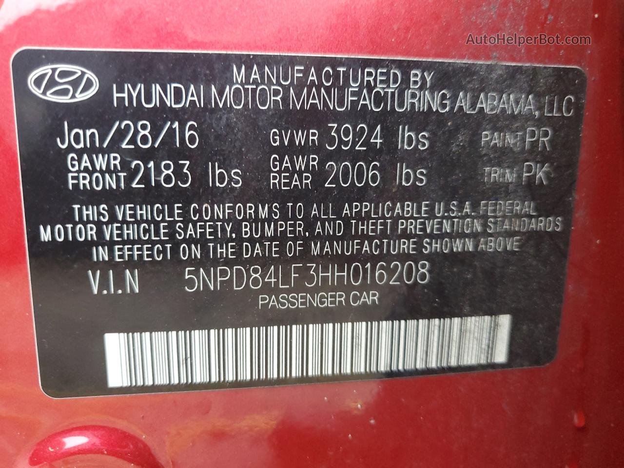 2017 Hyundai Elantra Se Red vin: 5NPD84LF3HH016208