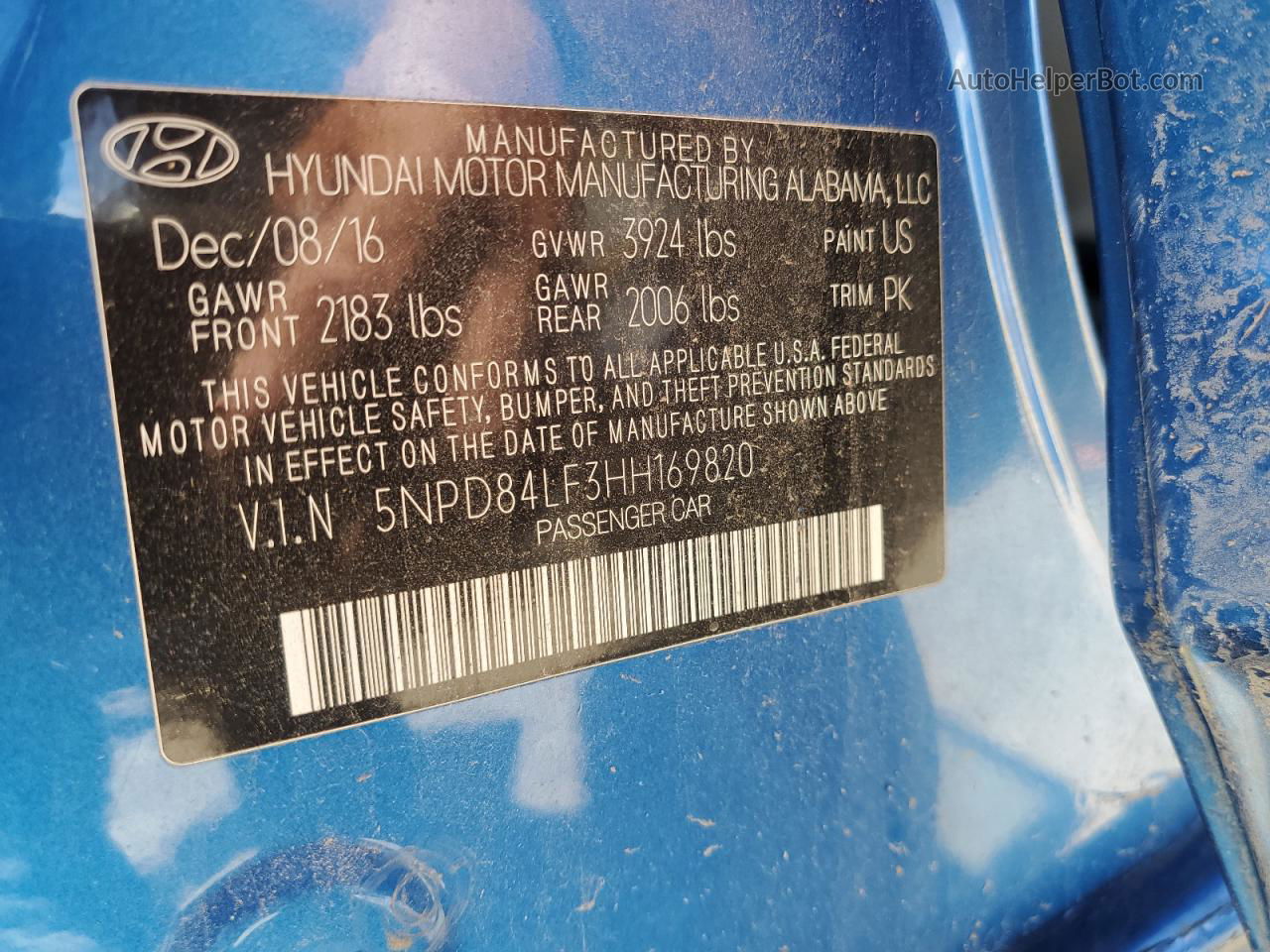 2017 Hyundai Elantra Se Blue vin: 5NPD84LF3HH169820