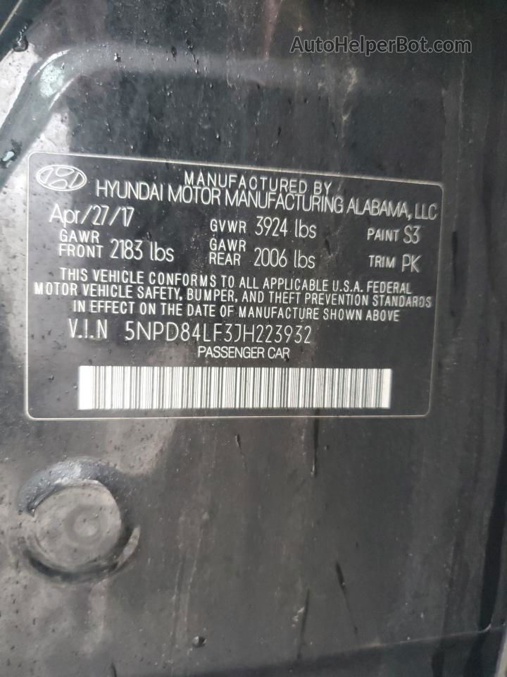 2018 Hyundai Elantra Sel Black vin: 5NPD84LF3JH223932