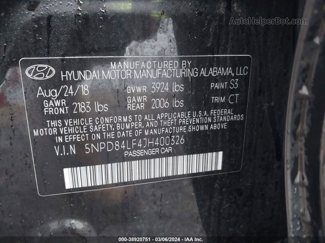 2018 Hyundai Elantra Value Edition Black vin: 5NPD84LF4JH400326