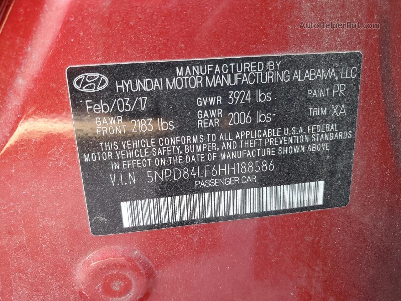 2017 Hyundai Elantra Se Красный vin: 5NPD84LF6HH188586