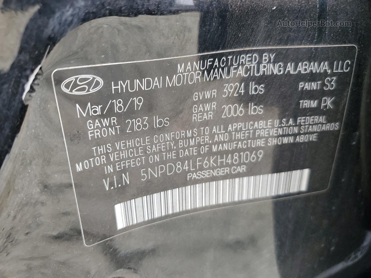 2019 Hyundai Elantra Sel Black vin: 5NPD84LF6KH481069