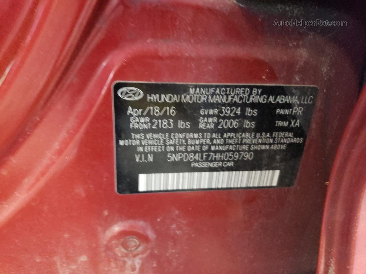 2017 Hyundai Elantra Se Red vin: 5NPD84LF7HH059790