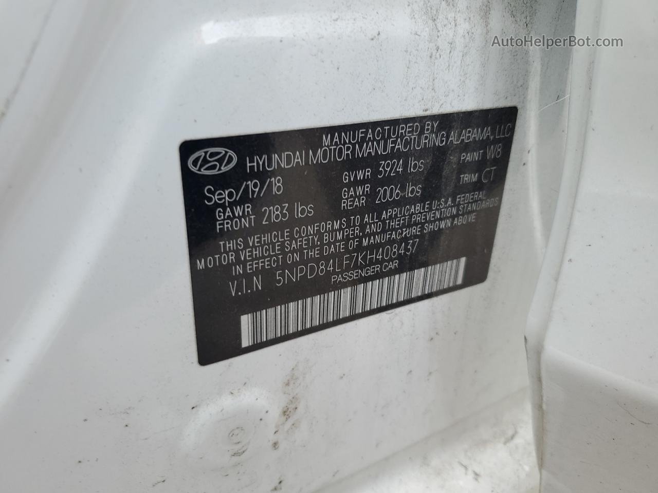 2019 Hyundai Elantra Sel White vin: 5NPD84LF7KH408437